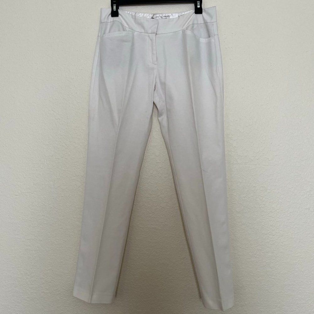 Tahari White pants straight legs cotton bland size 8